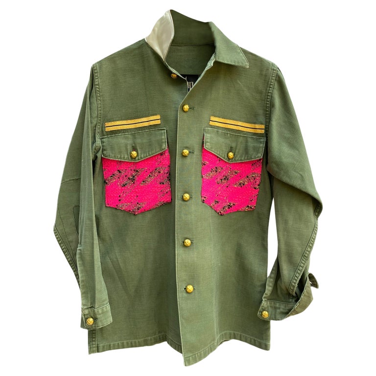 Embellished Green Military Jacket Neon Pink Gold Lurex Tweed J Dauphin ...