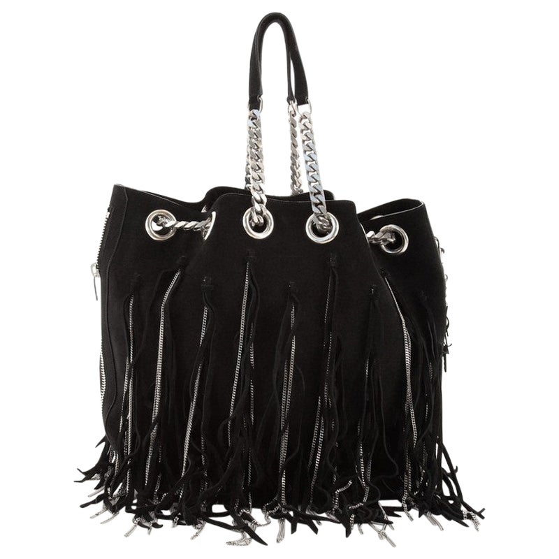 Saint Laurent Emmanuelle Chain Bucket Bag Chain Fringe Suede Medium