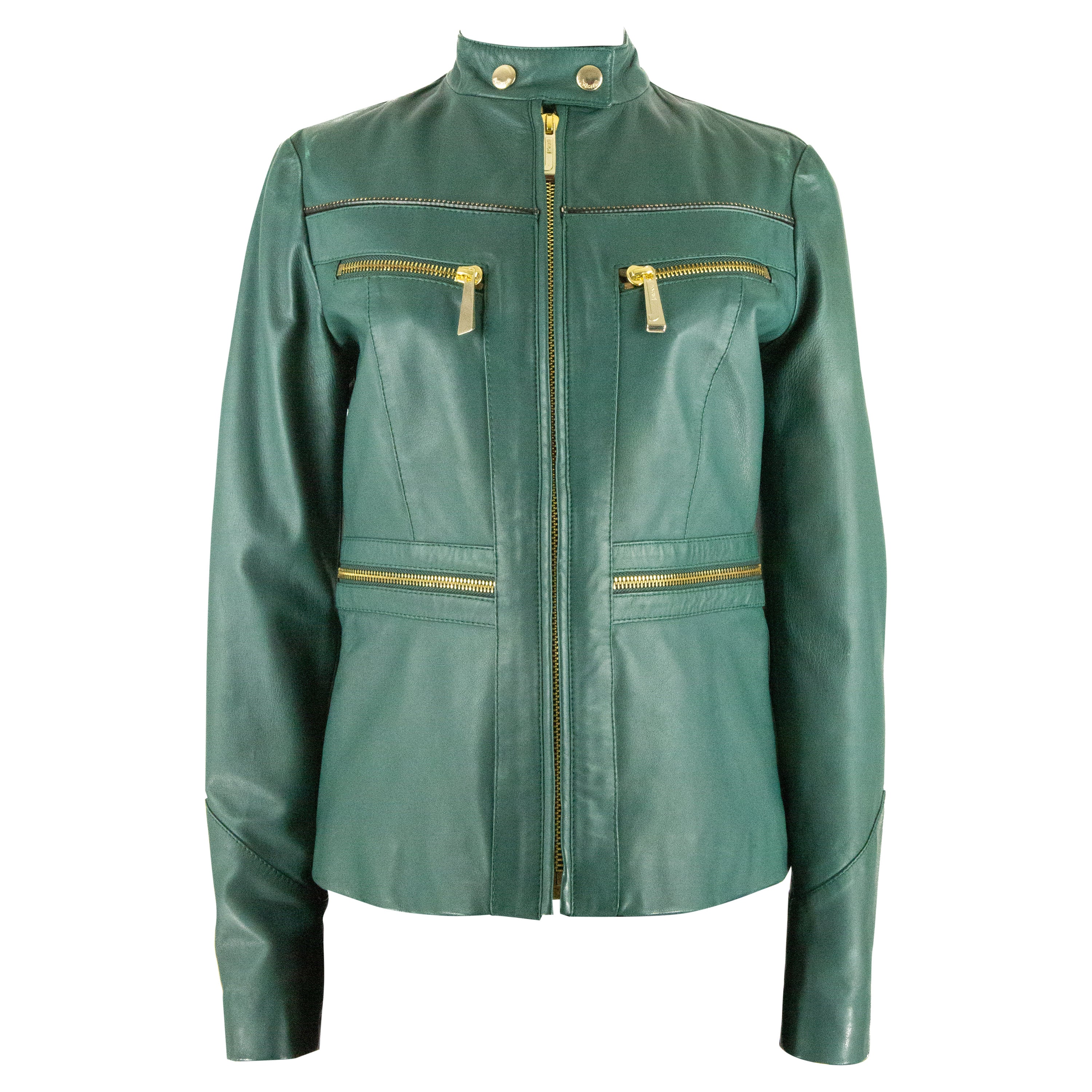 Just Cavalli Forest Green Leather Biker Jacket