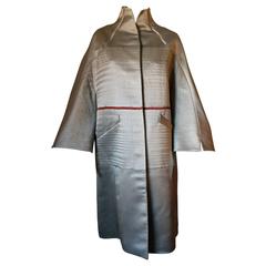 Chado Ralph Rucci Brand New Unusual Gray 100% Silk Button Down Coat