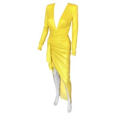 Alexandre Vauthier Crystal Embellished Plunging Yellow Evening Dress Gown