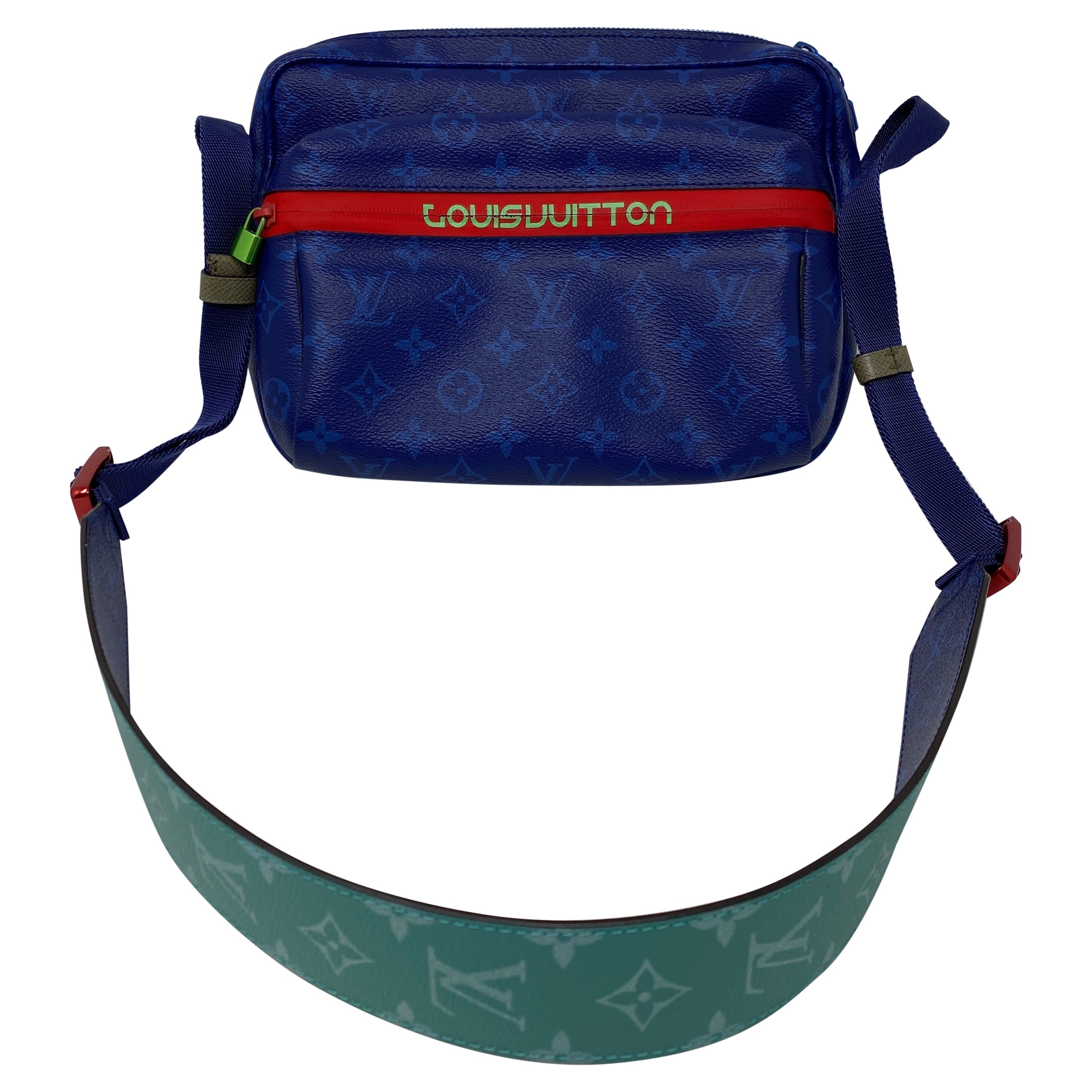 Louis Vuitton Cobalt Monogram Coated Canvas and Cobalt Taiga Leather  Outdoor Messe at 1stDibs