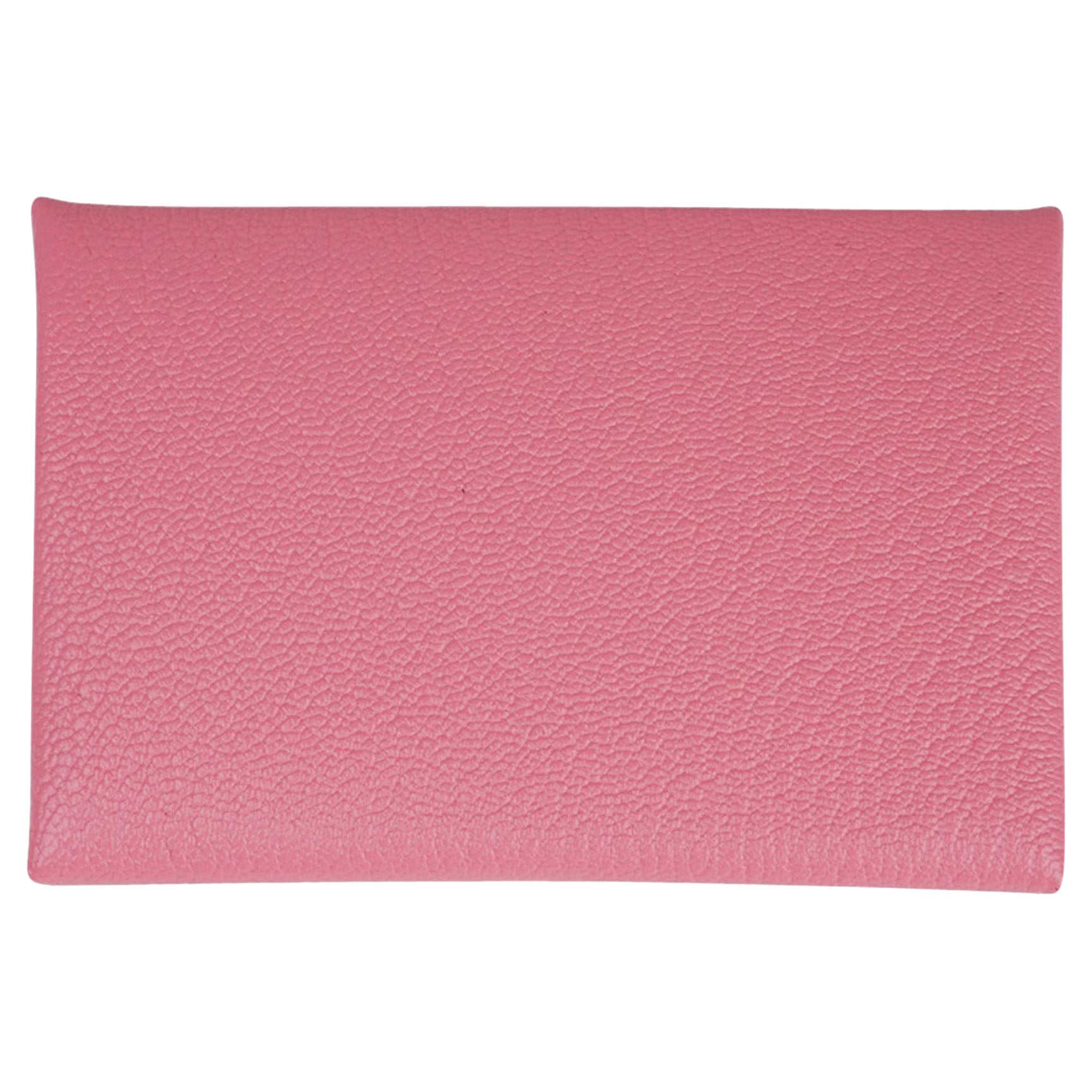 Hermes Calvi Verso Card Holder Rose Confetti  with Brick Chevre Leather For Sale