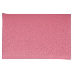 Hermes Calvi Verso Card Holder Rose Confetti  with Brick Chevre Leather
