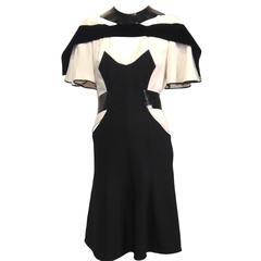 Louis Vuitton Cream and Black Dress with Crinkled Patent
