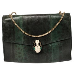 Bvlgari Green Karung Serpenti Forever Flap Shoulder Bag