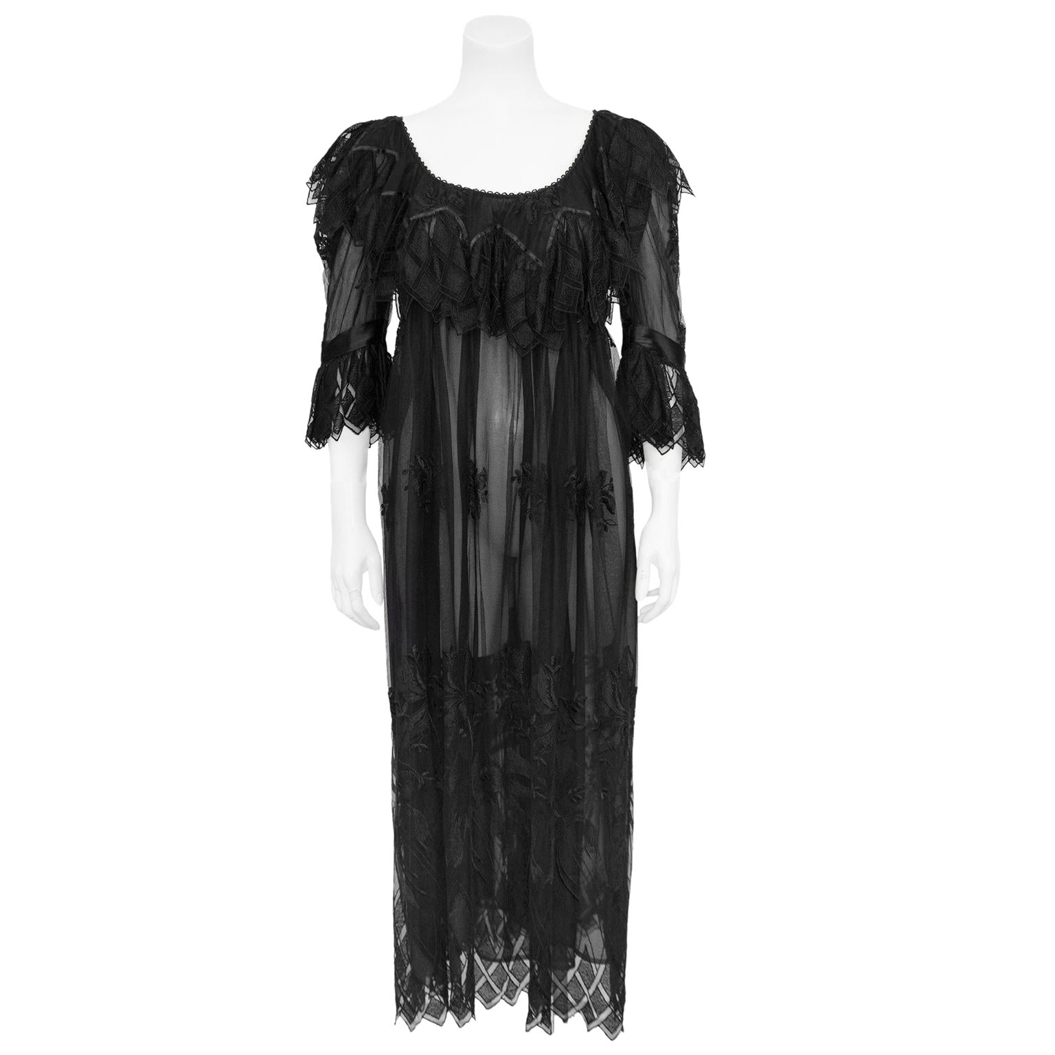 1970s Chloe Black Embroidered Tulle Cocktail dress