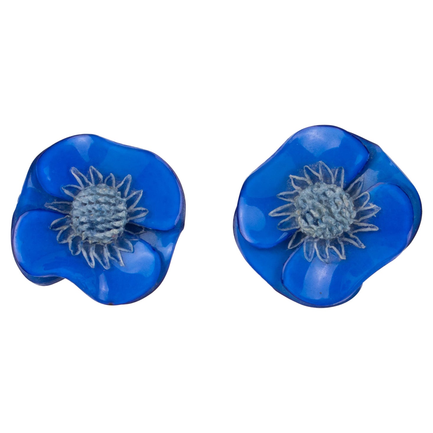 Francoise Montague by Cilea Paris Blue Poppy Resin Clip Earrings
