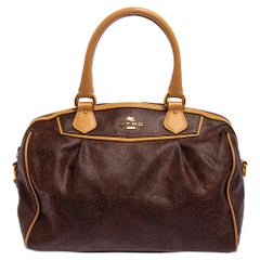 Etro Brown Paisley Printed Coated Canvas Boston Bag