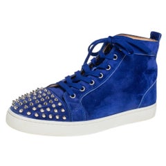 Christian Louboutin Blue Suede Lou Spikes High Top Sneakers Size 42.5