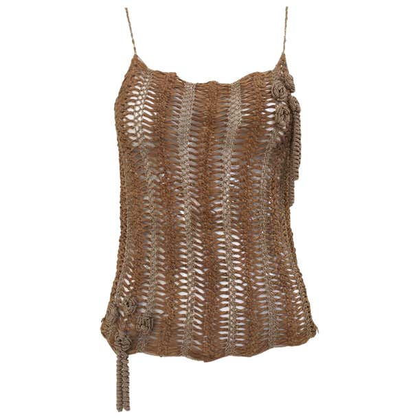 Vintage CHANEL Brown Suede Cut Out Spaghetti Strap Tank Top For Sale at ...