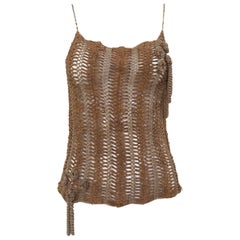 Used CHANEL Brown Suede Cut Out Spaghetti Strap Tank Top