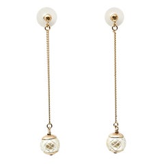 Chanel CC Textured Faux Pearl Gold Tone Drop Earrings