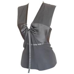 Chanel Black Sheer Silk + Satin Sleeveless Blouse 3
