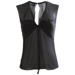 Chanel Sheer Silk Chiffon and Satin Blouse with Cinched Collar and Open Back S