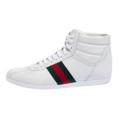 Gucci White Leather Web Detail High Top Sneakers Size 39