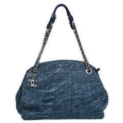 Chanel Camellia Embroidered Denim and Leather Large Just Mademoiselle Bowler Bag