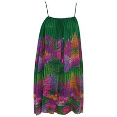 Very Rare Lancetti Couture Silk Chiffon Printed Babydoll Dress 1980's