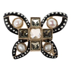 Chanel Butterfly Pin Brooch Glass Beads And Quartz On Gold Tone Metal