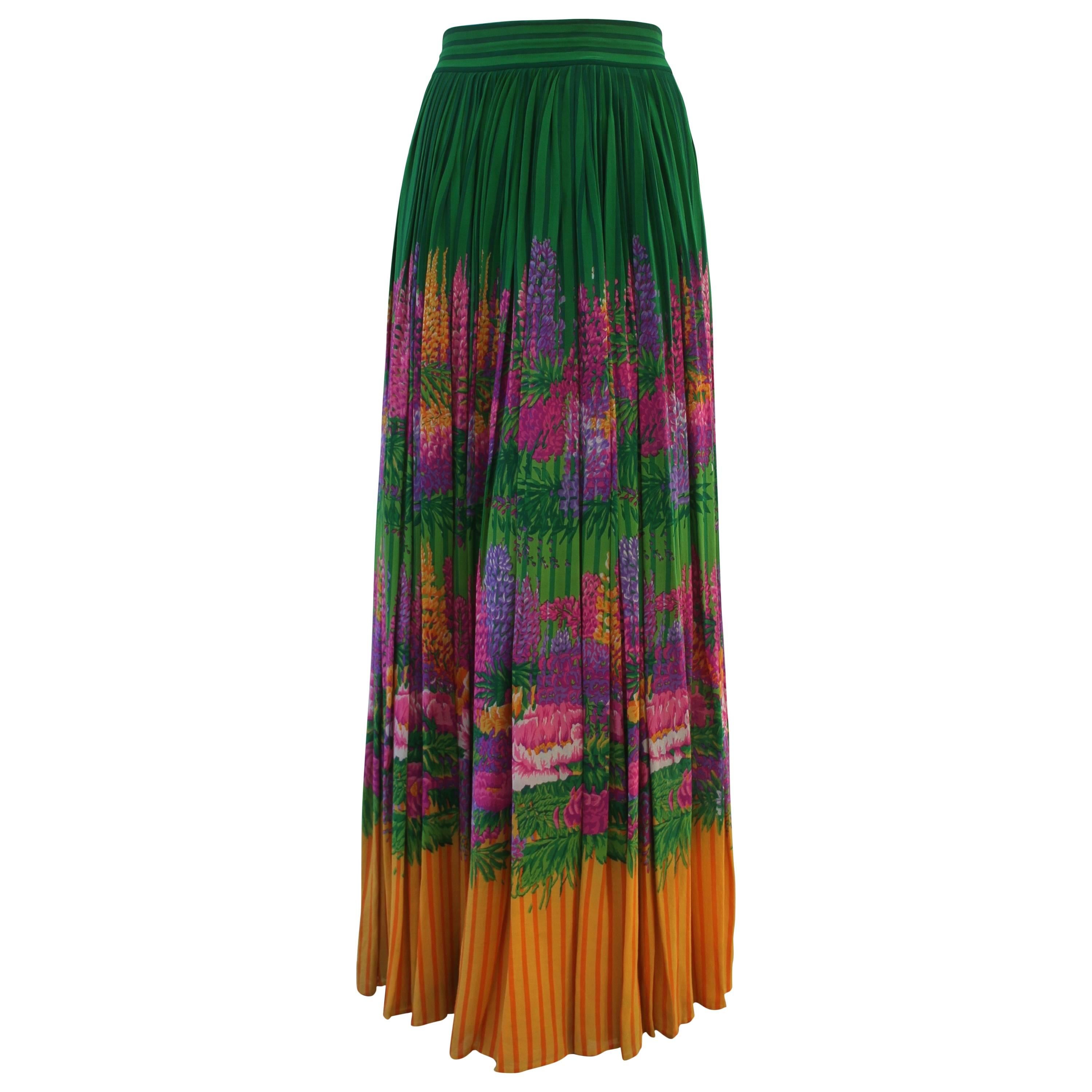 Very Rare Lancetti Couture Silk Chiffon Printed Maxi Skirt 1980's For Sale