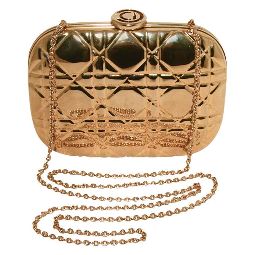 Chrisian Dior Gold Cannage Metal Clutch Evening Bag For Sale at 1stdibs