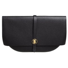 Burberry Black Grained Leather Anne Clutch