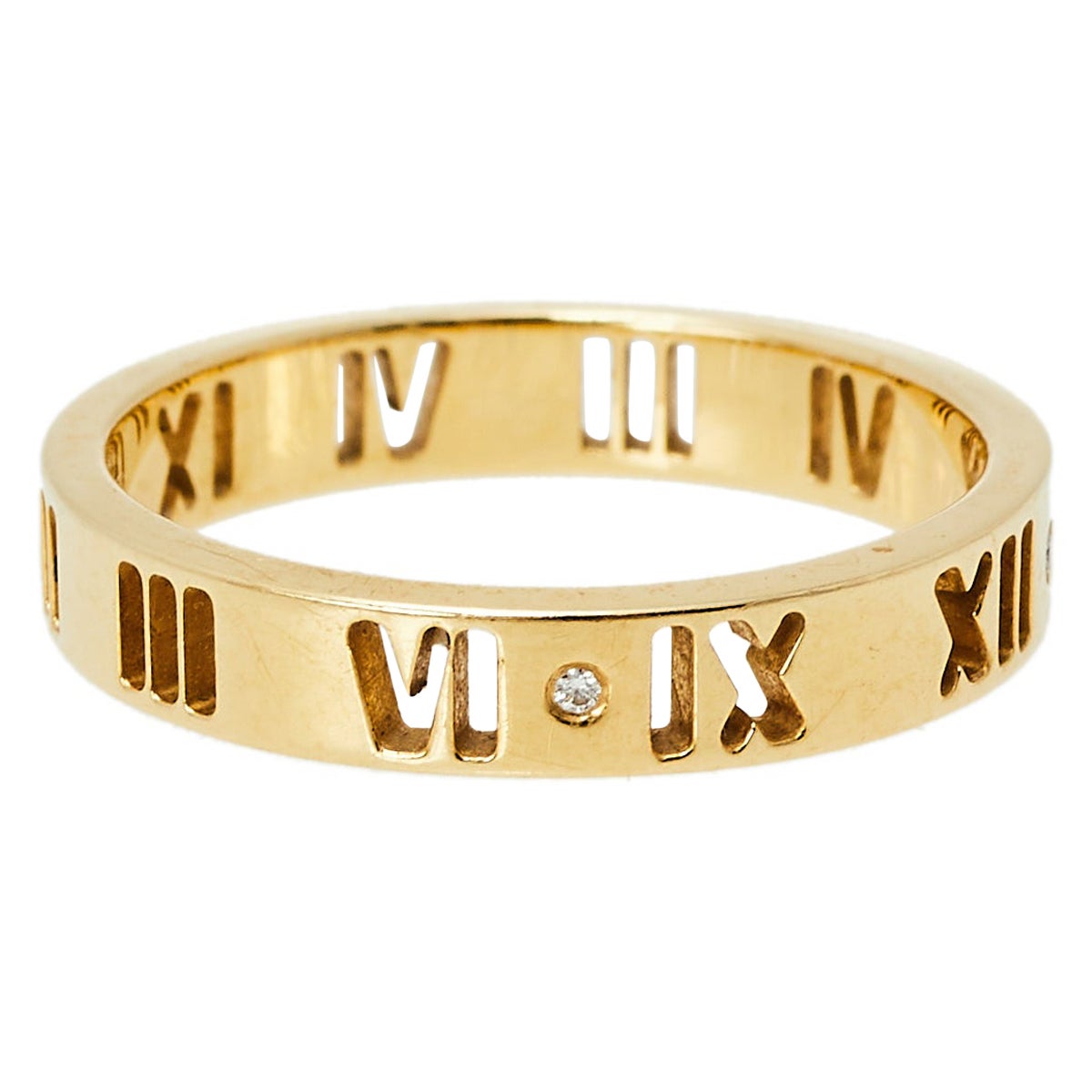 Tiffany and Co. Atlas Pierced Diamond 18K Yellow Gold Band Ring Size 52 ...