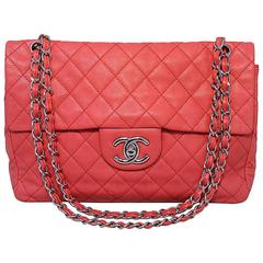 Chanel Dark Pink Relaxed Caviar Leather Jumbo Classic Flap Shoulder Bag