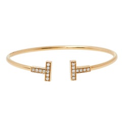 Tiffany & Co. Tiffany T Wire Diamond 18K Rose Gold Narrow Open Cuff Bracelet