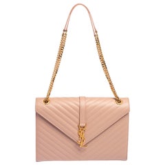 Saint Laurent Powder Pink Matelassé Leather Large Cassandre Flap Bag
