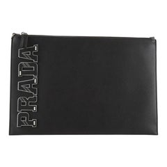 Prada Logo Pouch Saffiano Leather with Applique Large