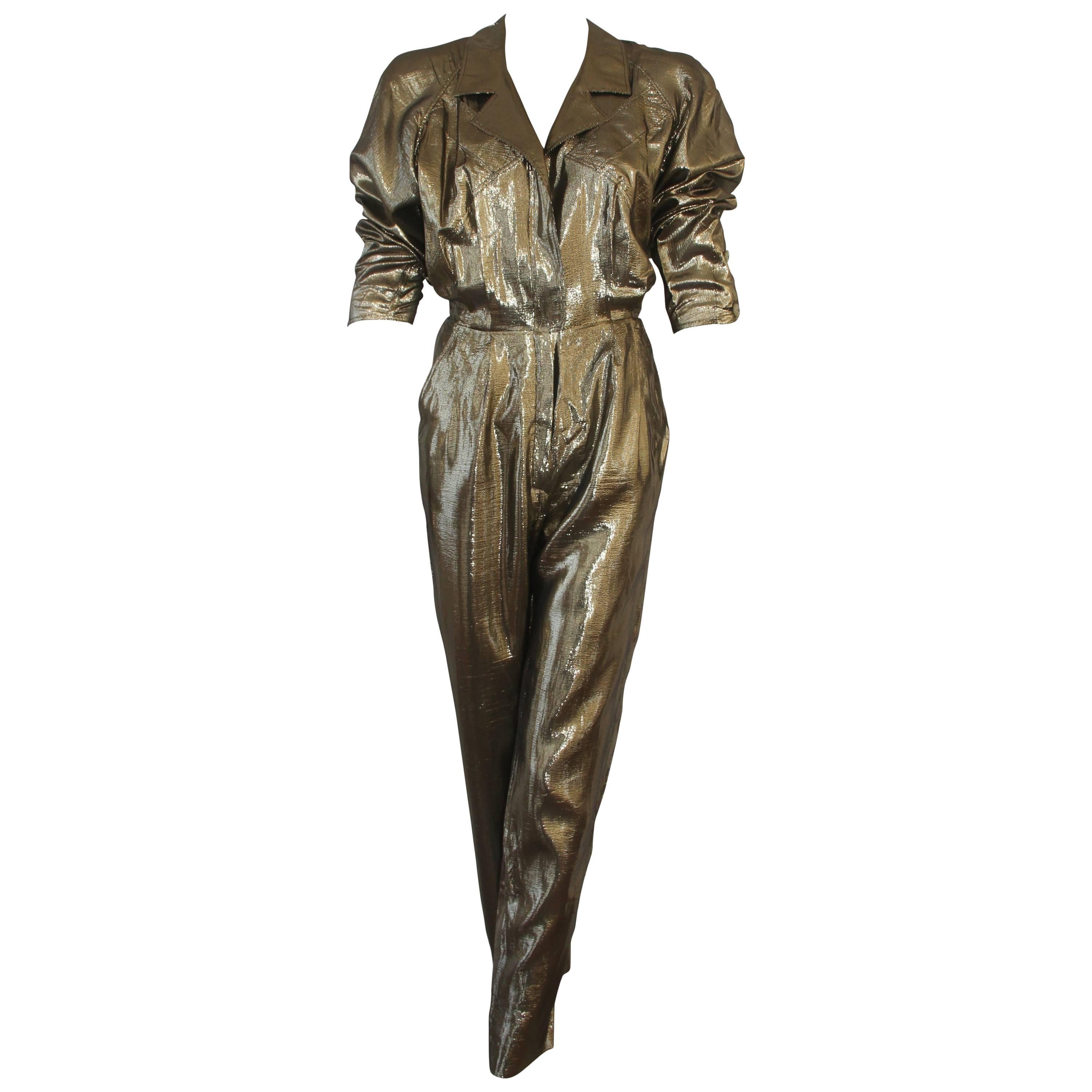 Rare Fendi Sheer Silk Lame Jumpsuit Early 1980's For Sale
