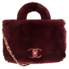 CHANEL burgundy 2017 METIERS D'ART RABBIT FUR TOP HANDLE Bag