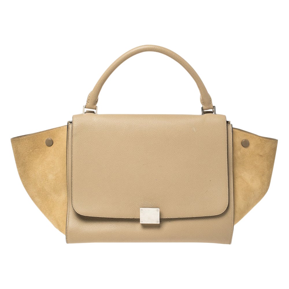 Celine Beige Leather and Suede Medium Trapeze Top Handle Bag