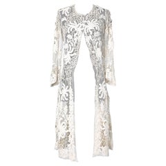 Antique 1900's hand made coat in "Du Puy" lace, lace embroidery on a tulle base