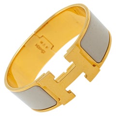 Hermès Clic Clac H Cream Enamel Gold Plated Wide Bracelet PM