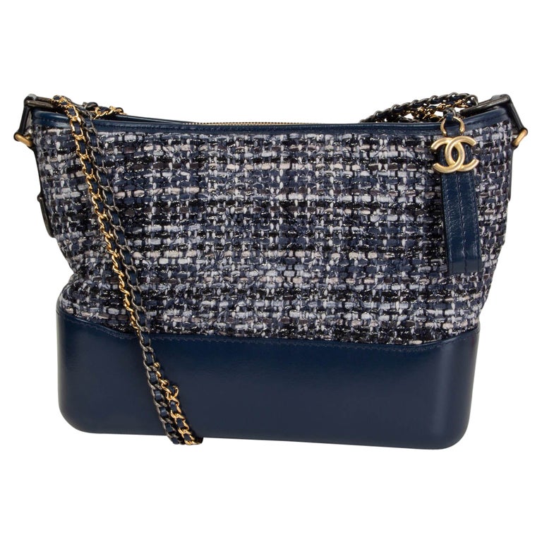 CHANEL blue leather TWEED GABRIELLE HOBO Shoulder Bag