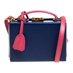 Mark Cross Grace Box Tasche aus blauem/pinkfarbenem Leder