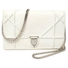 Dior White Leather Diorama Wallet on Chain