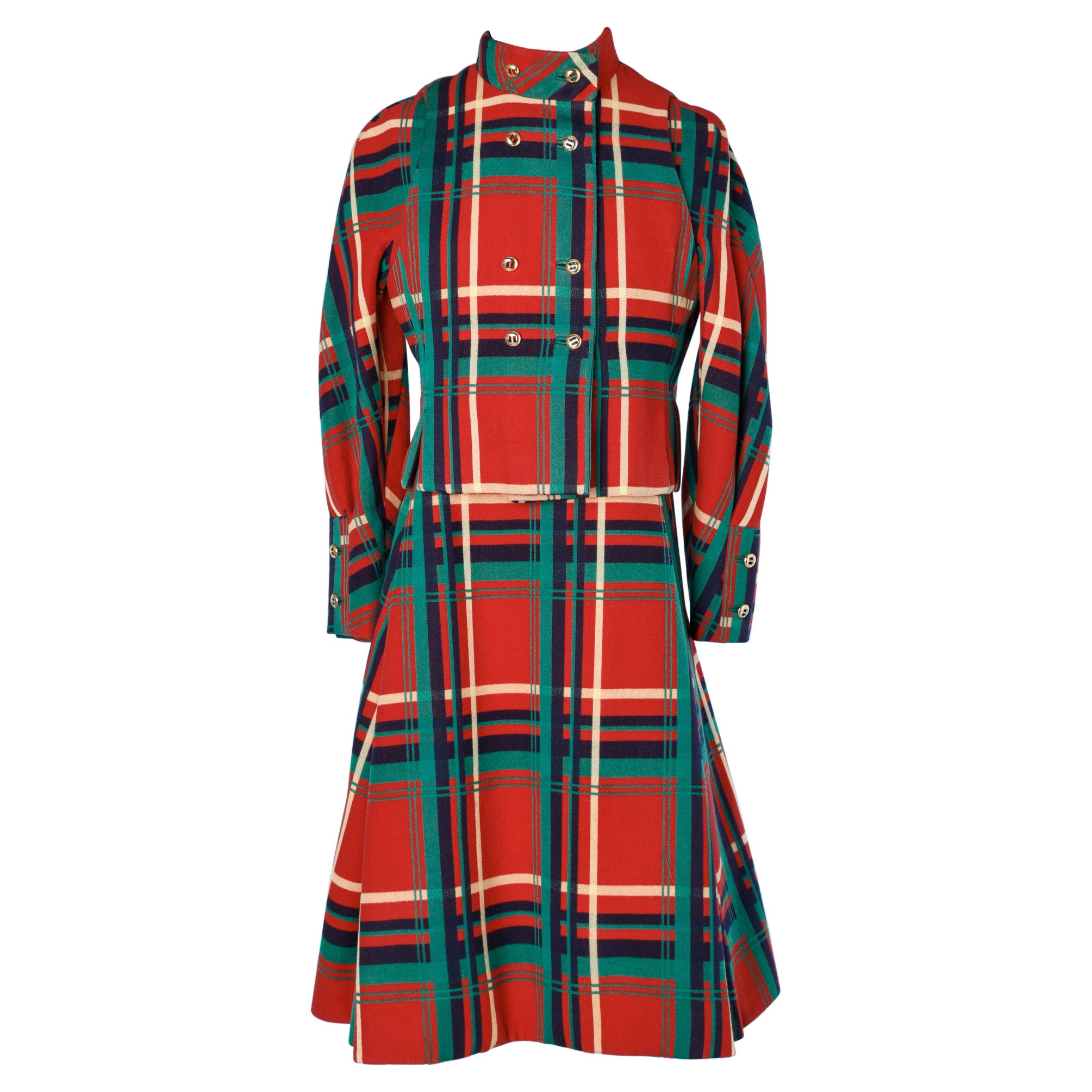 Dress-suit  in wool tartan with "trompe l'oeil" vest overlay GALANOS 