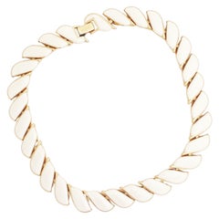 Gold & Cream Enamel Articulated Link Choker Necklace By Napier, 1980s