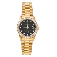 Rolex Black 18K Yellow Gold Diamond Datejust 68278 Women's Wristwatch