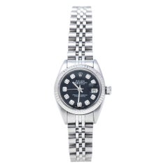 Vintage Rolex Black Stainless Steel Datejust Diamond 6916 Women's Wristwatch