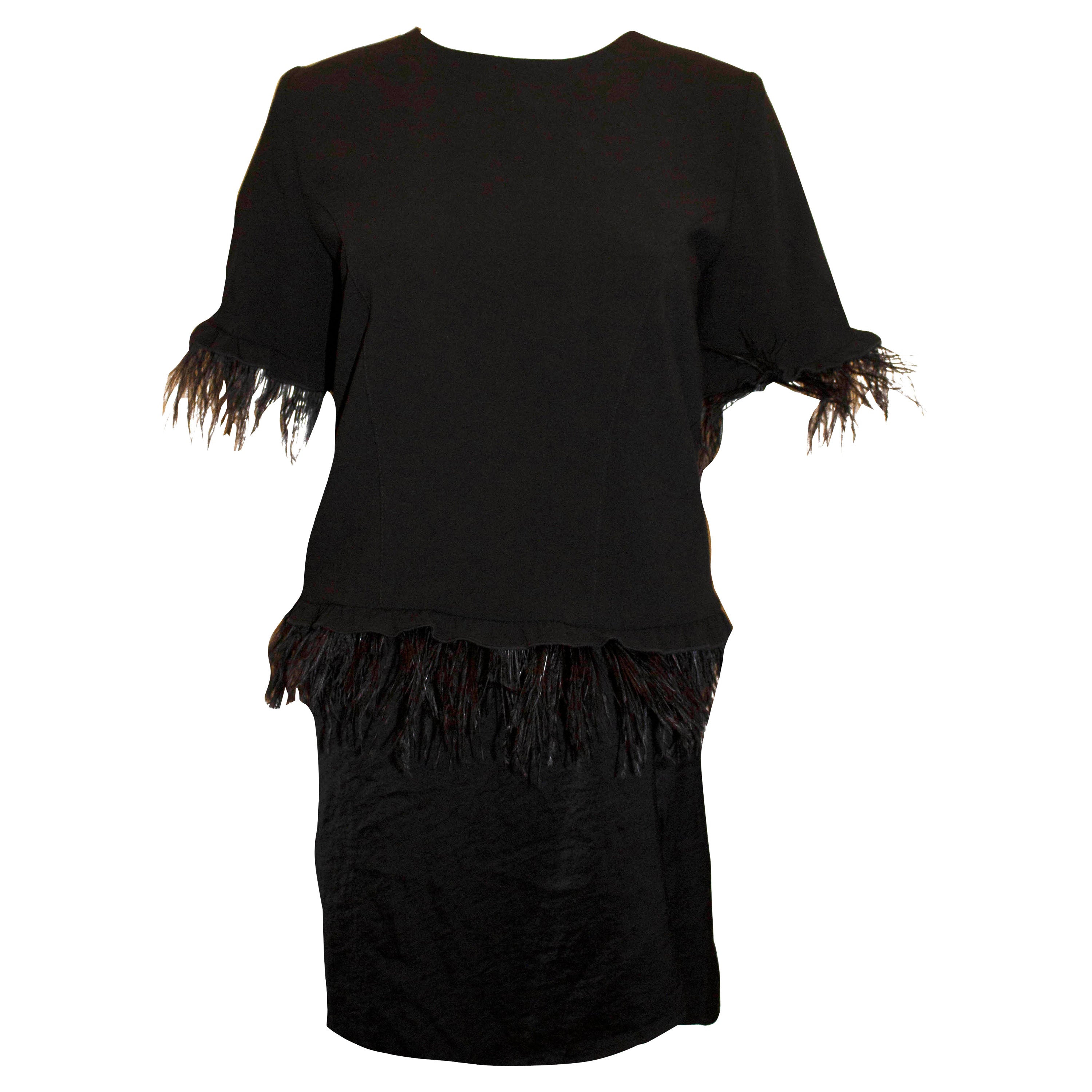 Black Feather Trim Evening Top For Sale