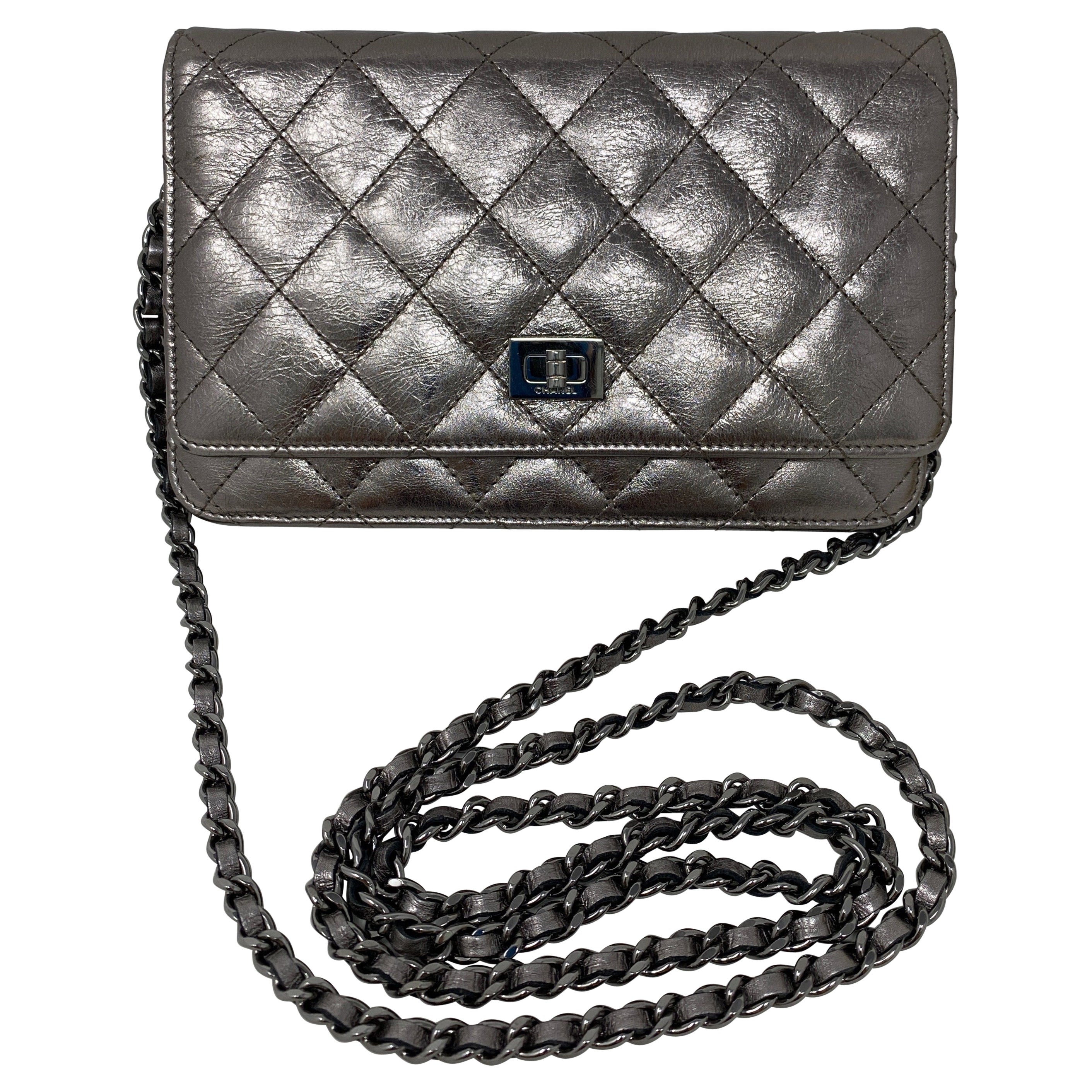 Chanel Silver Metallic Reissue Wallet On A Chain Bag
