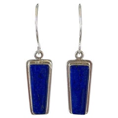 Modern Royal Blue Lapis Lazuli and Sterling Silver Drop Earrings