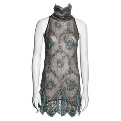 Gianfranco Ferre mini vestido de encaje de lamé plateado, ss 2006