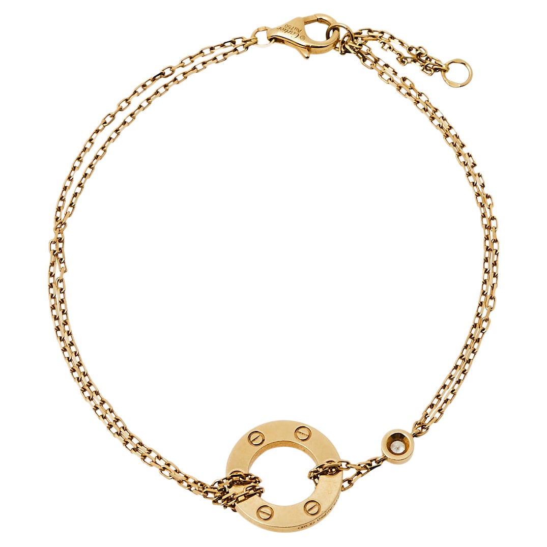 Cartier Love Diamond 18K Yellow Gold Double Chain Bracelet