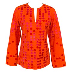 ALPANA BAWA Size M Orange & Fuchsia Dot Print Cotton Blouse