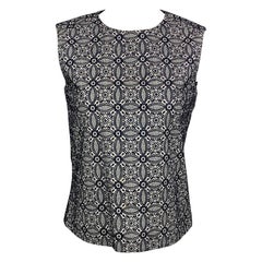 NOOY Blusa sin mangas en línea A de algodón bordado azul marino y blanco, talla S